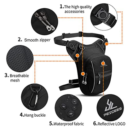 Peicees Motorcycle Leg Bag for Men Womens Thigh Bag, Expandable - color: Black