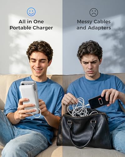VEGER Portable Charger for iPhone, Power Bank Built in Cables and Wall Plug - color: B White