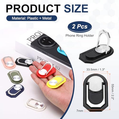 PATIKIL 2PCS Phone Ring Holder, Cellphone Ring Holder Finger Grip Stand 360 Rotation with Adhesive Backing Kickstand for Back of Phone Tablet Car Mount, Black - color: Black