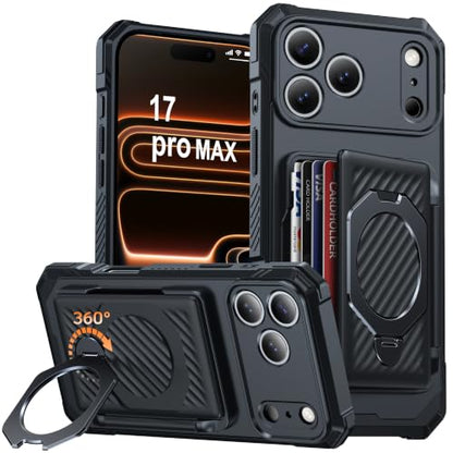 for iPhone 17 Pro Max Wallet Case With 4-5 Card Holder, 360° Stand - color: Black, size: iPhone 17 Pro Max