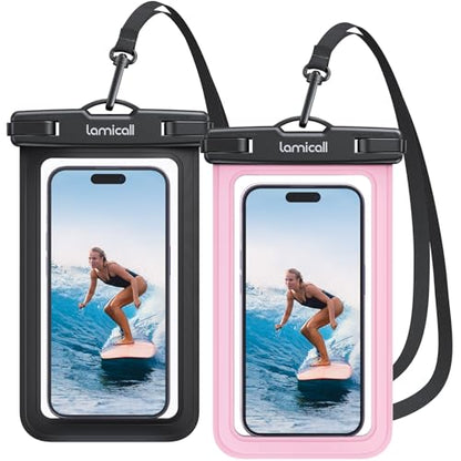 Lamicall Waterproof Phone Pouch Case Bag for iPhone 17 16 15 14 13 12 11 Pro Max Plus XS, Swimming Equipment Bags for 4-7inches, Pink&Black - color: Black & Pink