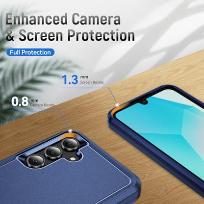 Phone Case for Samsung Galaxy A17 5G Case, Samsung A17 5G Case with Tempered Glass Screen Protector, Soft TPU Hard Back Double Layer Phone Cover (Navy Blue) - color: Navy Blue
