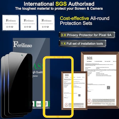 Ferilinso Privacy Screen Protector for Google Pixel 9A, Tempered Glass - size: Google Pixel 9A