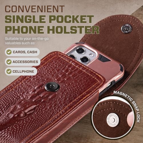 Genuine Leather Cell Phone Holster Fit for iPhone 17 Pro Max 16 Pro Max 15 Pro Max 14 Plus 13 Pro Max Samsung Galaxy S25+ S24+ S23+ A15 A54 Belt Holder Phone Pouch Case with Belt Clip (Red) - color: Red