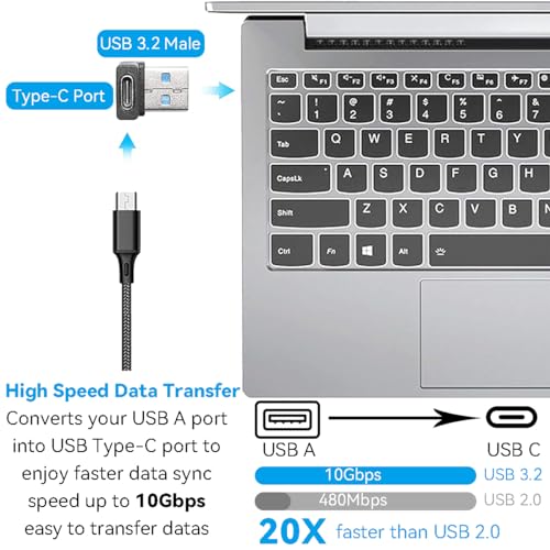 Right Angle USB A to C Adapter 90 Degree USB to USB-C Converter 2-Pack