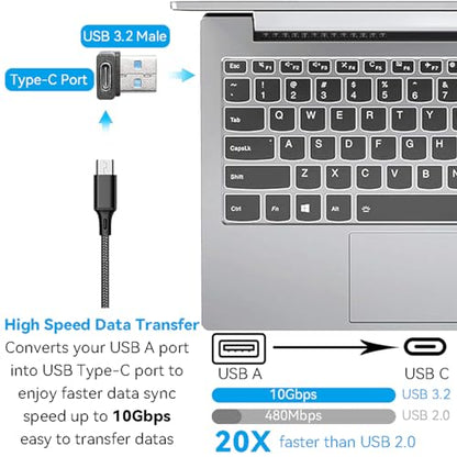 Right Angle USB A to C Adapter 90 Degree USB to USB-C Converter 2-Pack