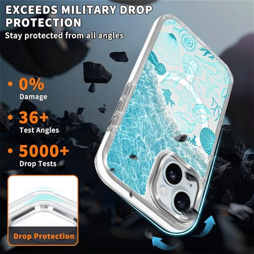 VisEnt Clear Case for iPhone 15, Magnetic Phone Case, Transparent Slim Cover, Military Grade Protection, Shockproof, Anti-Yellowing, Scratch Resistant, Ocean Wave Shell - color: Ocean Wave Shell, size: Iphone 15