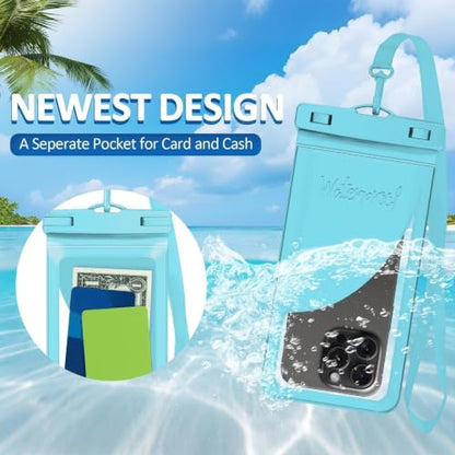 Waterproof Phone Pouch for iPhone 17 16 15 Pro Max IPX8 Blue+Blue | Card Pocket, Lightweight, Large Cellphone Dry Bag, IPX8 Rated, Beach Essential, Cruise Ship, 2 Pack, 8.3 inch - color: B5-Blue-2 pack