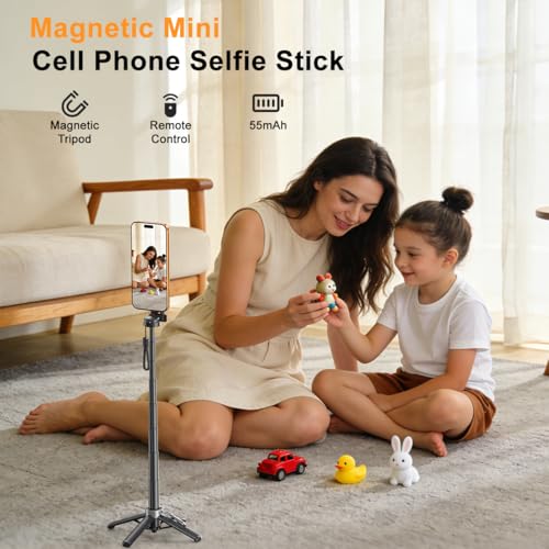 Upgrated 5-in-1 Magnetic Selfie Stick with Remote for Cell Phone 360° Rotation.Can Transforms into Mini Tripod/Camera Grip/Handheld Stabilizer/Phone Stand.Extend to 25 inches - color: Black