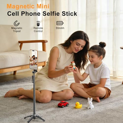 Upgrated 5-in-1 Magnetic Selfie Stick with Remote for Cell Phone 360° Rotation.Can Transforms into Mini Tripod/Camera Grip/Handheld Stabilizer/Phone Stand.Extend to 25 inches - color: Black