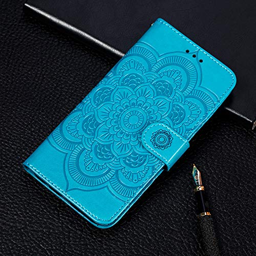 EYZUTAK Case for Samsung Galaxy A17 5G/A26 5G, Premium Leather Magnetic Closure Flip Wallet Phone Case with Card Holder Cash Slots Kickstand Embossed Mandala Flower Shockproof Lanyard Cover - Blue - color: Blue, size: Samsung Galaxy A17 5G/A26 5G