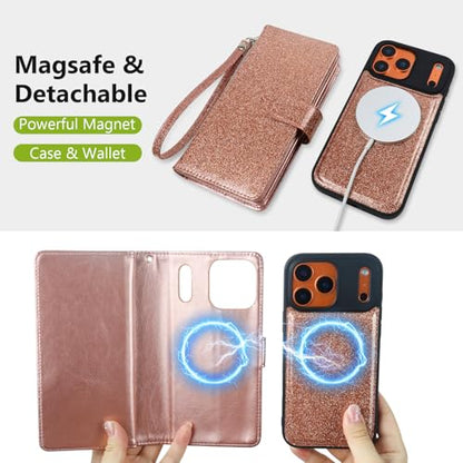 Varikke Wallet Case for iPhone 17 Pro Compatible with Magsafe, Rose Gold - color: (Compatible with MagSafe) Rose Gold, size: iPhone 17 Pro 6.3"