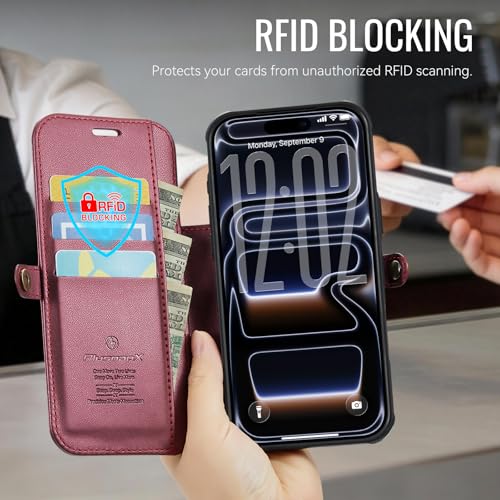for iPhone 17 Pro Case Wallet Compatible with Magsafe, Wine Red - color: Wine Red, size: iPhone 17 Pro - 6.3"