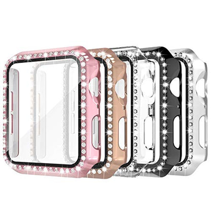 Simpeak 5Pack Bling Screen Protector Case Compatible with Apple Watch 38mm 42mm 40mm 44mm 41mm 45mm Series 10 42mm 46mm, Screen Case Compatible with iWatch Series 10 9 8 7 6 5 4 3 2 1 (44mm) - size: 44mm