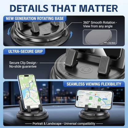 Fodeuxp Car Phone Holder 360 Degree Rotation, 2026 New Non-Slip Dashboard Cell Phone Holder, Universal Car Phone Mount Stand for Best Navigation and Viewing (1 pcs) - color: 1 pcs