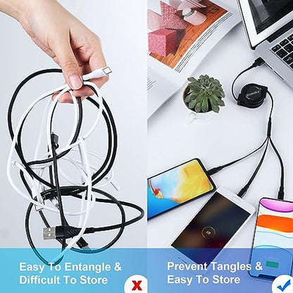 Multi Retractable Charging Cable, 3 in 1 USB Charging Cable 3 Pack
