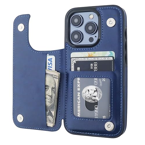 ONETOP for iPhone 15 Pro Wallet Case with Credit Card Holder,Blue | Kickstand,ID/Cash Holder,Case Wallet with Card Slots,Double Magnetic Clasp,Durable PU Leather Shockproof Cover for Women Men - color: Blue