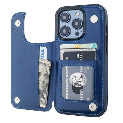 ONETOP for iPhone 15 Pro Wallet Case with Credit Card Holder,Blue | Kickstand,ID/Cash Holder,Case Wallet with Card Slots,Double Magnetic Clasp,Durable PU Leather Shockproof Cover for Women Men - color: Blue