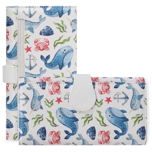 GOIACII Women's Wallet RFID Blocking Large Capacity Card Holder Ladies Phone Clutch Travel Long Purse Whale Print - color: Z02 Whale Print White