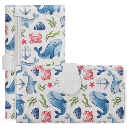 GOIACII Women's Wallet RFID Blocking Large Capacity Card Holder Ladies Phone Clutch Travel Long Purse Whale Print - color: Z02 Whale Print White