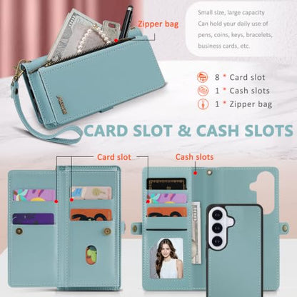 for Samsumg Galaxy S26 Wallet Case, Detachable Magnetic Phone Case,Faux Leather Strap Wallet,with RFID Blocking,Zipper Card Holder,Shoulder Straps (Blue) - color: Blue, size: Samsumg Galaxy S26