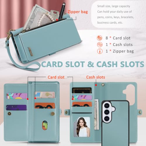 for Samsumg Galaxy S26 Plus Wallet Case, Detachable Magnetic Phone Case,Faux Leather Strap Wallet,with RFID Blocking,Zipper Card Holder,Shoulder Straps (Blue) - color: Blue, size: Samsumg Galaxy S26 Plus