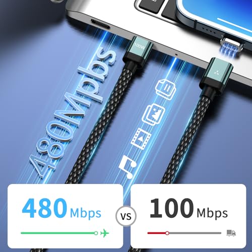 100W Magnetic Charging Cable,Magnetic Right Angle USB C Cable,480Mbps Data Transfer,5A Fast Charging,Compatible with USB C Device - color: Blackgreen, size: 1.2M+1.5M+1.5M+2M