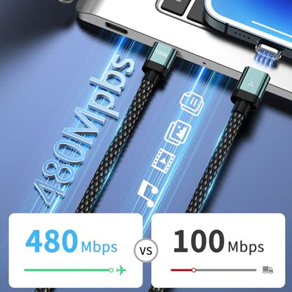 100W Magnetic Charging Cable,Magnetic Right Angle USB C Cable,480Mbps Data Transfer,5A Fast Charging,Compatible with USB C Device - color: Blackgreen, size: 1.2M+1.5M+1.5M+2M