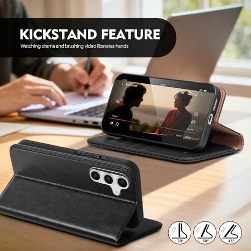 Compatible with Samsung Galaxy S25 Case Wallet with Card Holder [4 Card Slots] Kickstand [RFID Blocking] PU Leather Phone Case Flip Folio Protective Cover TPU Shockproof,Black - color: Black, size: Samsung Galaxy S25 5G