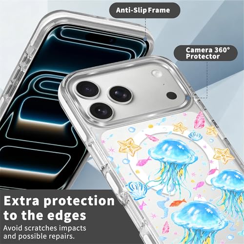 VisEnt Clear Case for iPhone 17 Pro Max, Magnetic Phone Case, Transparent Slim Cover, Military Grade Protection, Shockproof, Anti-Yellowing, Scratch Resistant, Blue Jellyfish Ocean - color: Blue Jellyfish Ocean, size: Iphone 17 Pro Max
