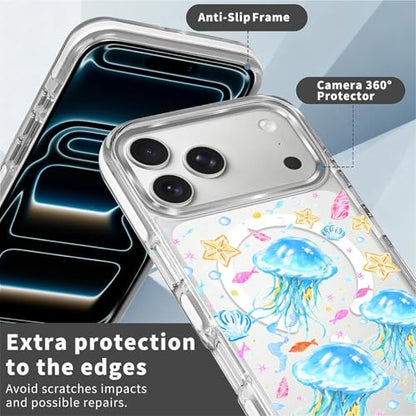 VisEnt Clear Case for iPhone 17 Pro Max, Magnetic Phone Case, Transparent Slim Cover, Military Grade Protection, Shockproof, Anti-Yellowing, Scratch Resistant, Blue Jellyfish Ocean - color: Blue Jellyfish Ocean, size: Iphone 17 Pro Max