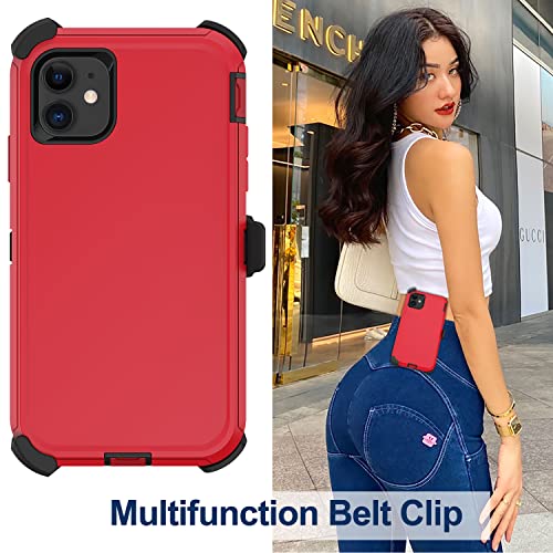 for iPhone 11 Case with Belt Clip Holster, 2 x Screen Protector, [Military Grade] Heavy Duty Full Body Shockproof Dust-Proof Drop Proof Rugged Protective Cover for Apple iPhone 11 Red - color: Red