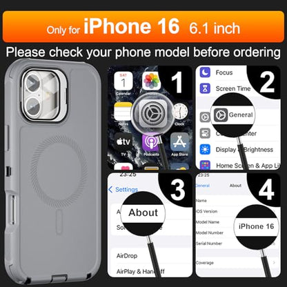 Follaroma for iPhone 16 Case with Magnetic,Heavy Duty Case,6.1'', Grey - color: Grey, size: iPhone 16 6.1''