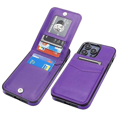 KIHUWEY for iPhone 14 Pro Max Wallet Case Card Holder, Dark Purple | Credit Card Slots, PU Leather, Kickstand, Magnetic, Flip Heavy Duty Protection Cover for Men and Women - color: Dark Purple