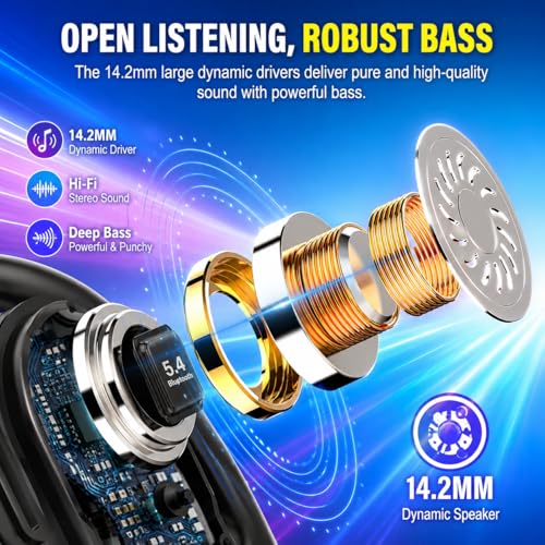 Open Ear Headphones, NEW Over Ear Earbuds with 4 ENC Noise-Canceling Mic - color: A-Deep Black