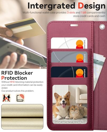 OCASE for Samsung Galaxy S26 Detachable Wallet Case with Card Holder, [2 in 1] PU Leather Flip Folio Case with RFID Blocking Stand Wrist Strap Shockproof Phone Cover 2026, Burgundy - color: Burgundy, size: Samsung Galaxy S26