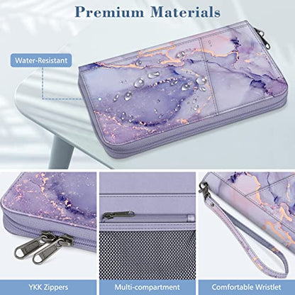 FINTIE Family Passport Holder Wallet Travel Document Organizer Clutch Bag | RFID Blocking Credit Cards Case Cover for Women Men - color: Lilac Marble