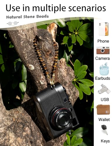 CH.yishi Beaded Phone Charm Wrist Strap with Tether Tab,Camera Lanyard - color: Tiger’s Eye