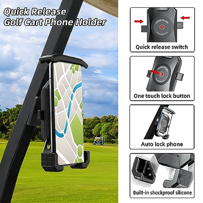 Roykaw Golf Cart Magnetic Phone Holder Mount Compatible with EZGO/Club Car/Yamaha, Compatible with iPhone/Galaxy/Google Pixel, Ultra Strength Magnet/360° Rotatable/One-Handed Pick & Place