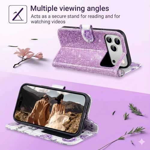 ULAK Compatible with iPhone 17 Pro Max Wallet Case Card Holder, Purple | with Card Holder, [RFID Blocking] PU Leather Case Kickstand Card Slots Wrist Strap, Durable Shockproof Cover 6.9 Inch - color: Purple, size: iPhone 17 Pro Max - 6.9 inch