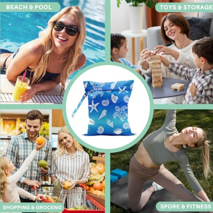 2-Pack Reusable Waterproof Wet Bags, Sea Turtle & Ocean Pattern Wet Dry Bag, Leak Proof Storage Pouch for Swimsuit Baby Clothes Travel Diaper Bag - color: Turtle1
