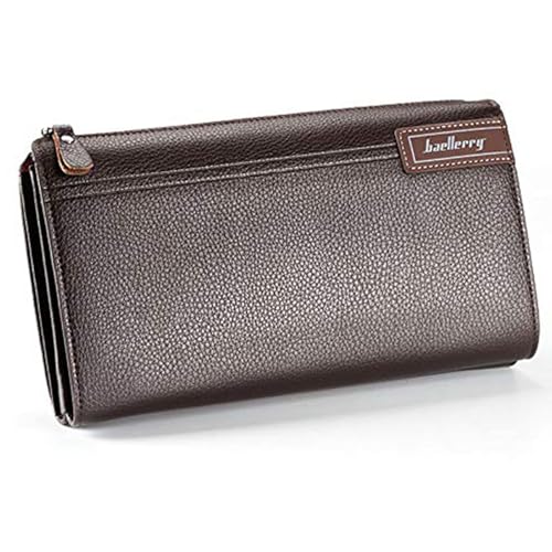 Mens Wallet Long Purse Leather Clutch Large Business Handbag Phone Card Holder Case Gift for Men Father Son Husband Boyfriend - color: Y-brown