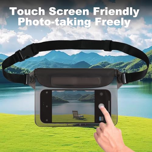 Triple zip lock protection Waterproof Fanny Pack - Waterproof Phone Pouch with Waist Strap，for Outdoor Water Sports, Boating, Hiking,Kayaking,Fishing ， Beach, Camping and Swimming (Transparent Black) - color: Transparent Black