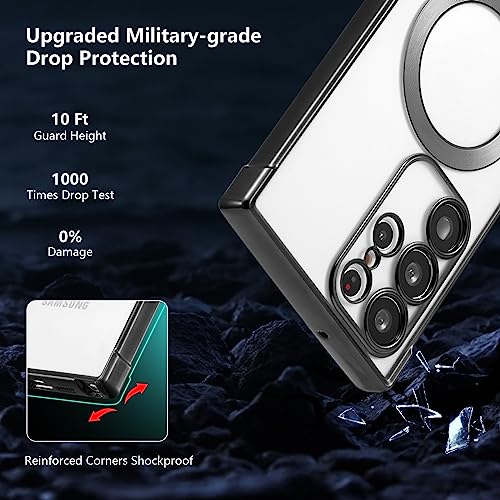 RALEAVO Magnetic Case for Samsung Galaxy S22 Ultra Clear Case Cover [Compatible with Magsafe & Military Grade Drop Protection] Transparent Shockproof Slim Plated Phone Case - Black - color: Black, size: S22 Ultra