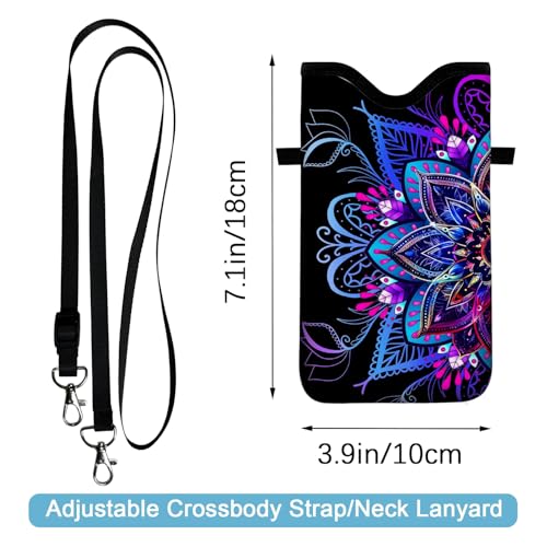 Neoprene Cell Phone Sleeve Pouch Case Bag with Crossbody Strap Neck Lanyard for Women 7.1 X 3.9 in Purple Flower - color: Purple Flower