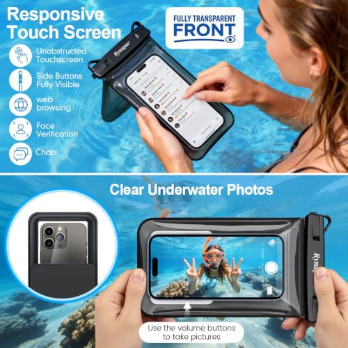 Rynapac Waterproof Phone Pouch Floating [Up to 8.5''] - 1 Pack IPX8 Dry Bag | Double Space, Touchscreen, Underwater Photography, for iPhone 17 16 15 14 Pro Max, Includes Lanyard, Beach Cruise Essentials - color: Blue - 1 Pack