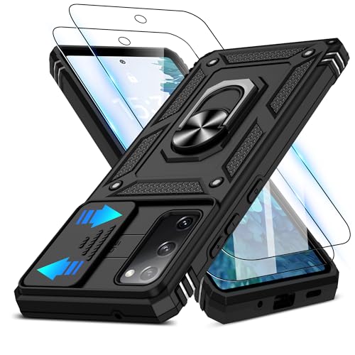 ATUMP for Samsung Galaxy S20-FE 5G Case with Camera Lens Cover & HD Screen Protector(2 Pack), [10FT Military Grade Drop Protection] Magnetic Holder Kickstand Protective Case for Galaxy S20FE, Black - color: Black, size: Galaxy S20 FE - 6.5 Inch