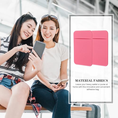 Amosfun 2pcs Pink Elastic Stretch Fabric Phone Back Pocket Card Holder Sticky Wallet for Small Cards Credit Pouch Compatible with Mobile Phones Self-adhesive Sleeve for Travel and Daily