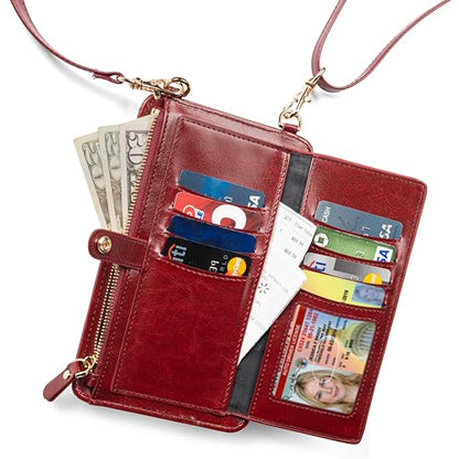 Crossbody Phone Purse for Women – RFID Phone Case Wallet w/Magnetic Closure & Separate Zipper Pocket Crossbody Bag - color: Maroon