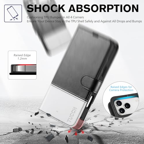 TUCCH Wallet Case for iPhone 17 Pro Max 6.9", 4 Card Holders, Black & White | RFID Blocking, Viewing Stand, Shockproof TPU Shell, PU Leather, Magnetic Closure, Protective Folio Flip Cover - color: Two-tone Black & White